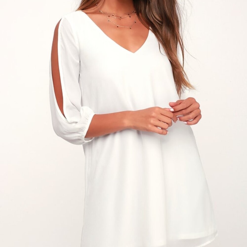 Lulus Shifting Dears Ivory Long Sleeve Dress White - Size Small